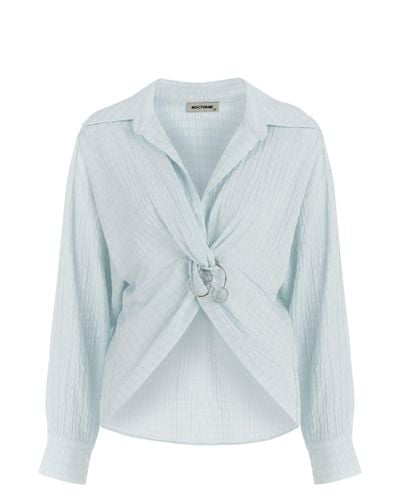 Nocturne Textured Blouse With Front Knot - Blue