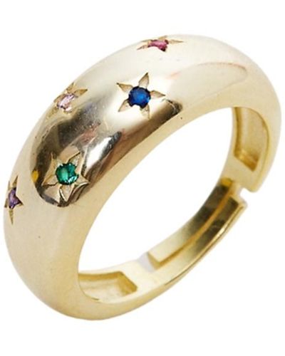 Spero London Celestial Sterling Silver Dome Ring With Rainbow Stones - Metallic