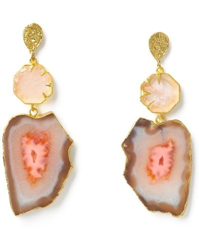 YAA YAA LONDON 'hold On' Rose Quartz Agate Gemstone Gold Statement Earrings - Multicolor