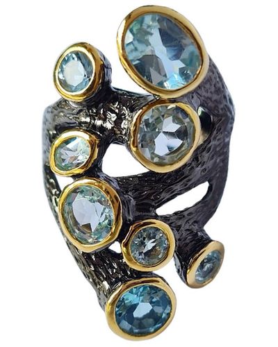 Janus Edinburgh Blue Topaz Eyelet Black Oxidised Silver Ring - Green