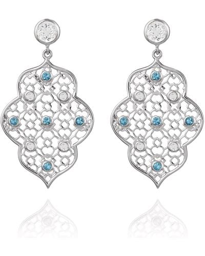 Augustine Jewels Silver Filigree Earrings In Blue Topaz & White Topaz - Metallic