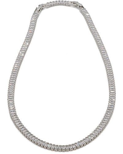 Ebru Jewelry Baguette Diamond Silver Choker Necklace - Metallic