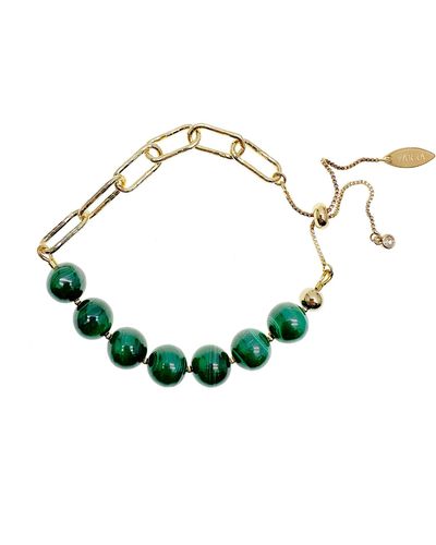 Farra Round Malachite Adjustable Chain Bracelet - Green