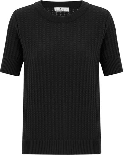 Peraluna Cashmere Blend O-neck Short Sleeve 3d Vertical Striped Knitwear Blouse - Black