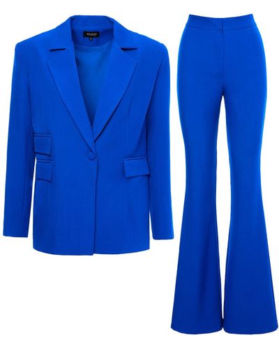 BLUZAT Electric Suit With Regular Blazer With Double Pocket And Flared Trousers - Blue