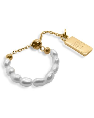 VIEA Neya Adjustable Pearl Chain Ring - Metallic