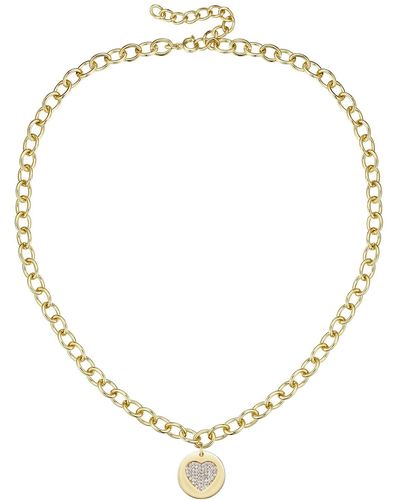 Genevive Jewelry Rachel Glauber Gold Plated With Cubic Zirconia Heart Medallion Pendant Curb Chain Adjustable Necklace - Metallic