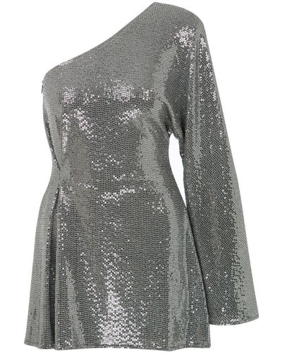 NAZLI CEREN Emerald One Shoulder Sequin Mini Dress - Gray