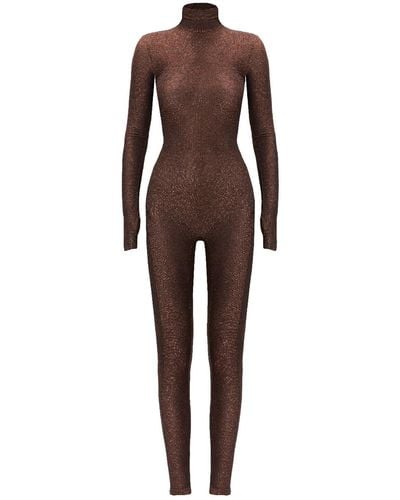 Monosuit Shines Jumpsuit With Trousers Zip Coffee - Brown