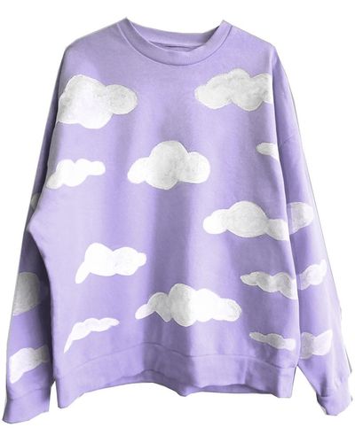 Quillattire Oversized Pastel Lilac White Cloud Sweatshirt - Purple