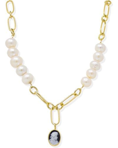 Vintouch Italy Simonetta Cameo And Pearl Necklace - Metallic