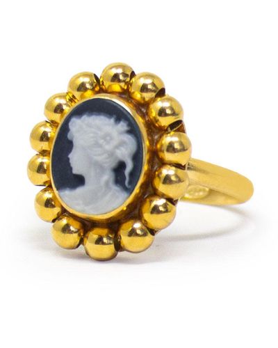 Vintouch Italy Gold-plated Black Mini Cameo Beaded Ring - Metallic