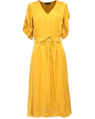 Smart and Joy V-neckline Midi Dress With Drawstring Belt - Yellow