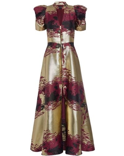 KAHINDO Burgundy Gold Jacquard Cleopatra Dress - Red