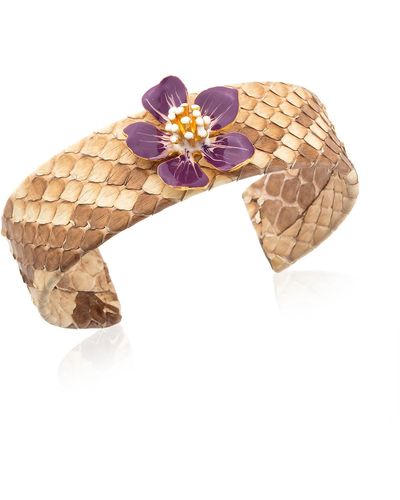 Milou Jewelry Purple Cherry Blossom Flower Adjustable Leather Cuff Bracelet - Multicolor