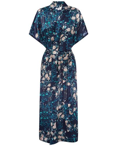 Genevie Delphina Silk Kimono Robe - Blue