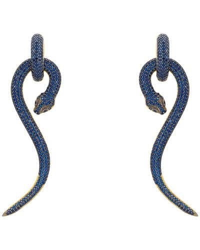 LÁTELITA London Anaconda Snake Drop Earrings Gold Sapphire - Blue