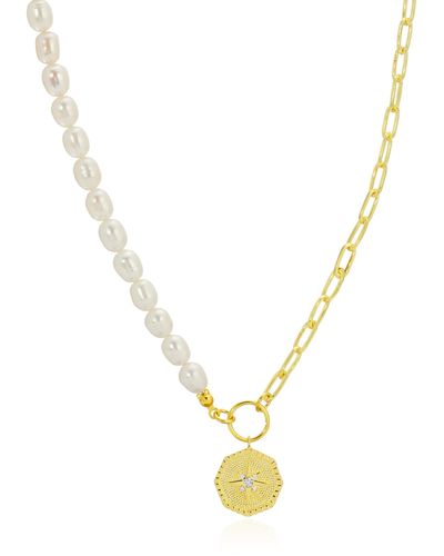 Essentials Pearl Link Coin Necklace - Metallic