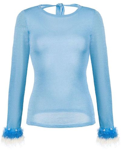 Andreeva Baby Knit Top With Handmade Knit Details - Blue