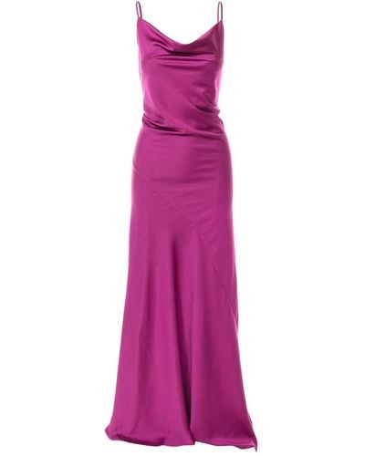 ROSERRY Tulum Cowl Neck Satin Maxi Dress In Fuchsia - Purple
