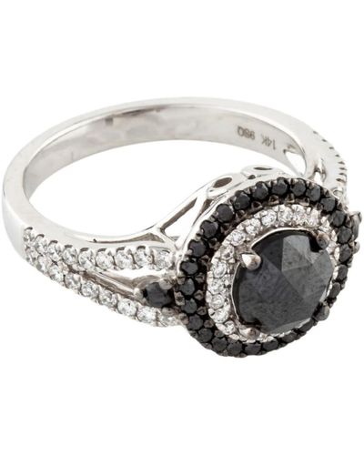Artisan Black Diamond Solid White Gold Designer Ring Jewellery - Metallic
