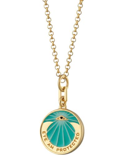 Lily Charmed Gold Plated Eye Am Protected Turquoise Coin Necklace - Metallic