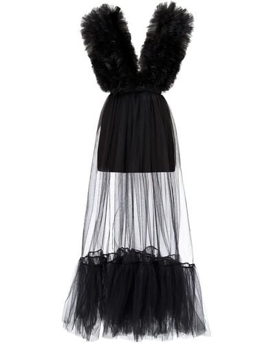LIA ARAM Tiered Ruffled Tulle Gown - Black