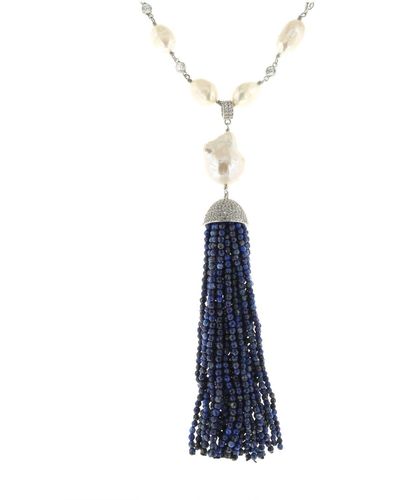 Cosanuova Sterling Pearl & Lapis Tassel Necklace - Metallic