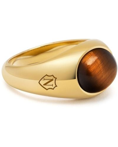 Nialaya Gold Oval Signet Ring With Brown Tiger Eye - Metallic