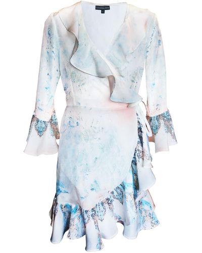 CASSANDRA HONE Silk Wrap Dress Mini - Blue