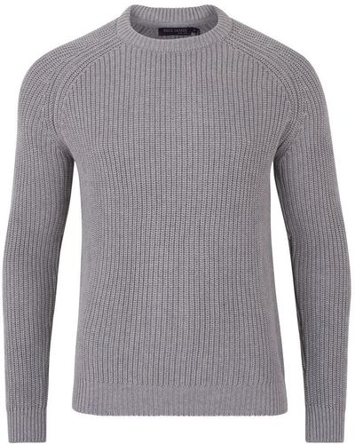 Paul James Knitwear S Cotton Clark Fisherman Rib Knit Sweater - Gray