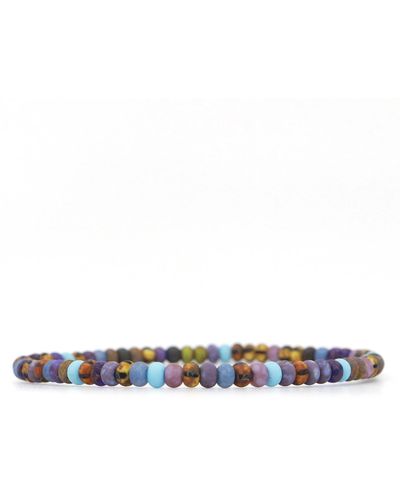 Shar Oke Purple, Blue, Pink & Brown Striped Czech Picasso Beaded Bracelet