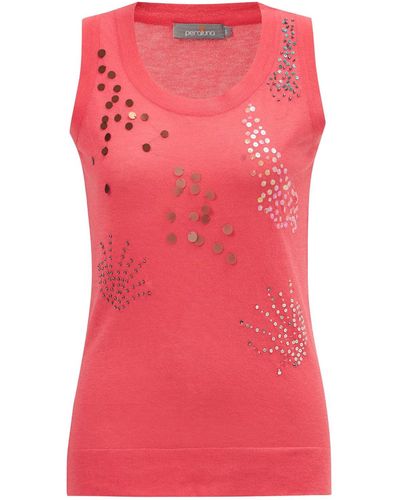 Peraluna Sequin Embroide Sleeveless Knitted Blouse In Coral - Pink