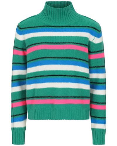 Loop Cashmere Cropped Polo Neck Sweater In Stripe - Green
