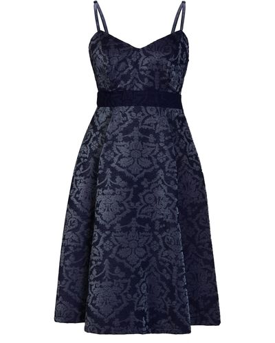 Sarvin Velvet Jacquard Fit And Flare Dress - Blue