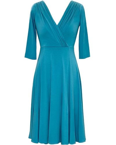 Alie Street London Annie Faux Wrap Fit And Flare Party Dress In Celestial - Blue