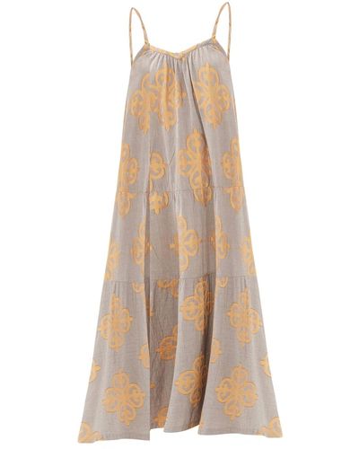 Haris Cotton Embroidered Linen Tank Dress With Ruffle Hem - Natural