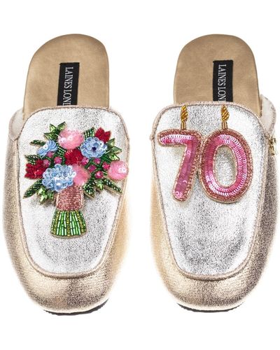 Laines London Classic Mules With 70th Birthday & Flowers Brooches - Multicolor