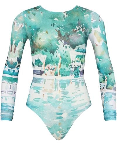 Bukawaswim Cassis Poolside Watercolour Long Sleeve Swimsuit - Blue