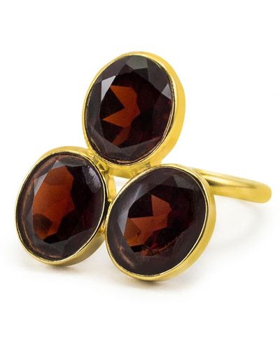 Vintouch Italy Pompei Garnet Gold Ring - Red