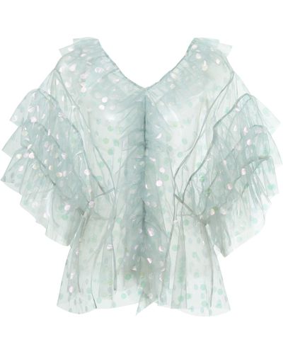 By Moumi Tulle Blouse Hologram Dot - Blue