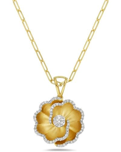 Artisan Handmade Yellow Solid Gold Diamond Designer Flower Necklace Jewelry - Metallic