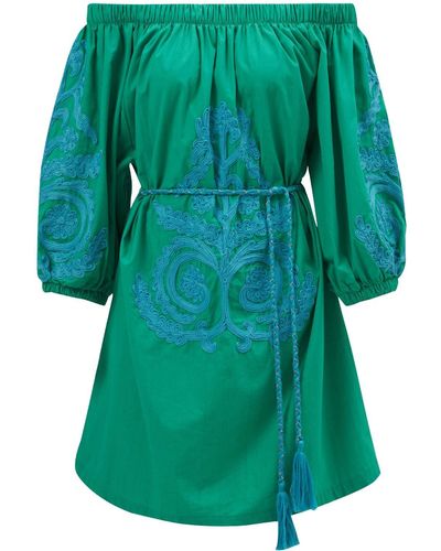 Peraluna Masumi Embroidered Mini Dress In /blue - Green