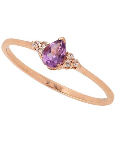 Artisan Gemstone Amethyst & Topaz 18k Rose Gold Pear Ring Diamond Handmade - Pink