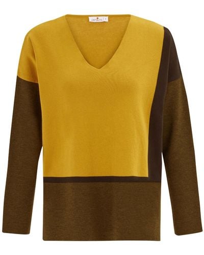 Peraluna Color-block V-neck Side-slit Knitwear Tunic - Yellow