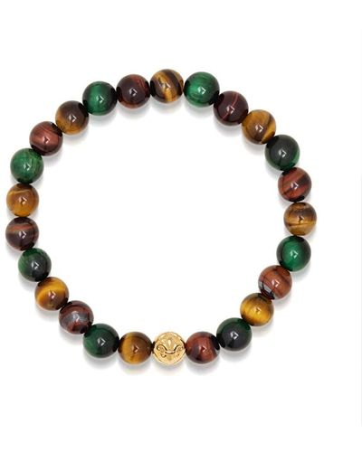Nialaya Wristband With Colorful Tiger Eye And Gold - Multicolor
