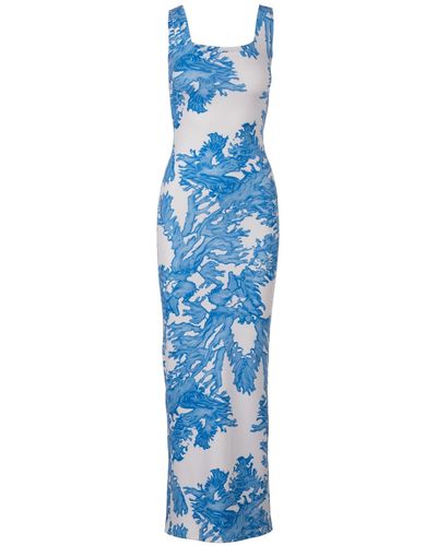 Ala von Auersperg Caterina Long Stretch Knit Dress In Coral - Blue