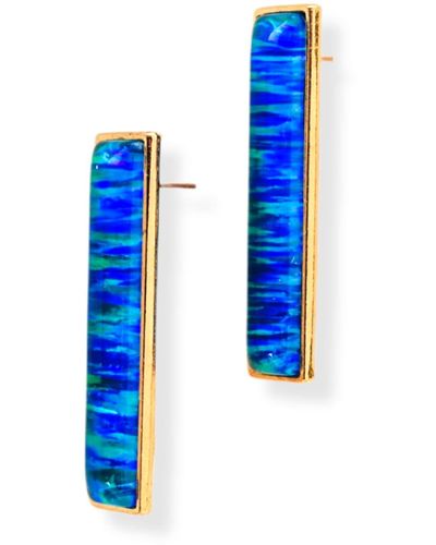 EUNOIA Jewels Luxe Large Rectangular Statement Blue Opal Drop Gold Earrings