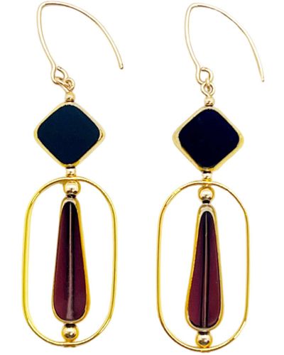 Aracheli Studio Black And Burgundy Art Deco Earrings - Blue