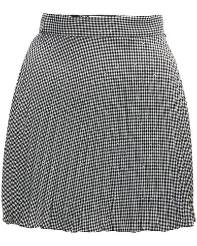 Nissa Embellished Check Mini Skirt - Gray